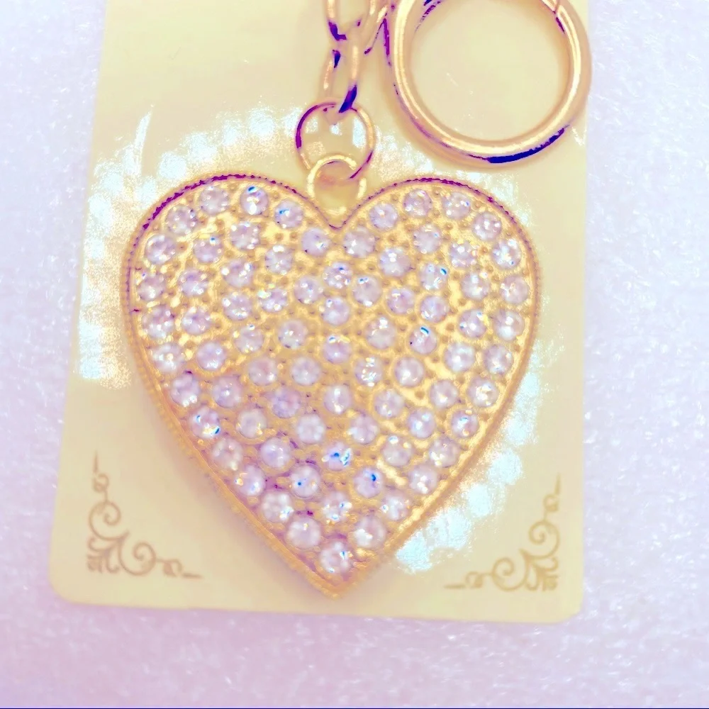 Purse Charm Key Chain Heart Crystals with Golden